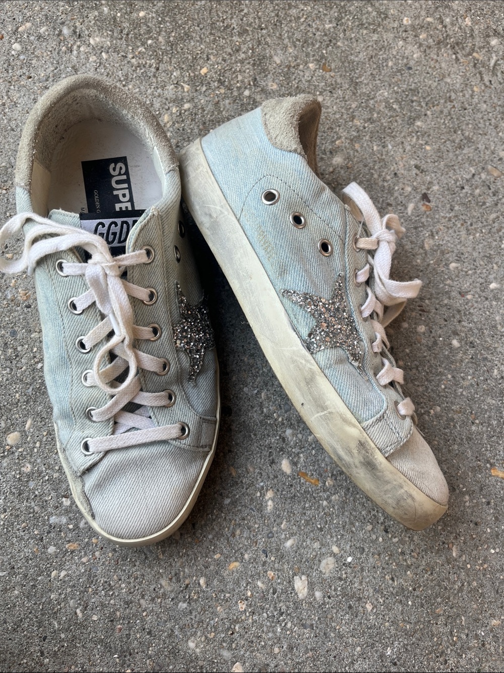 Golden Goose-Style Women's Light Blue Glitter Star Sneakers • Sz 37